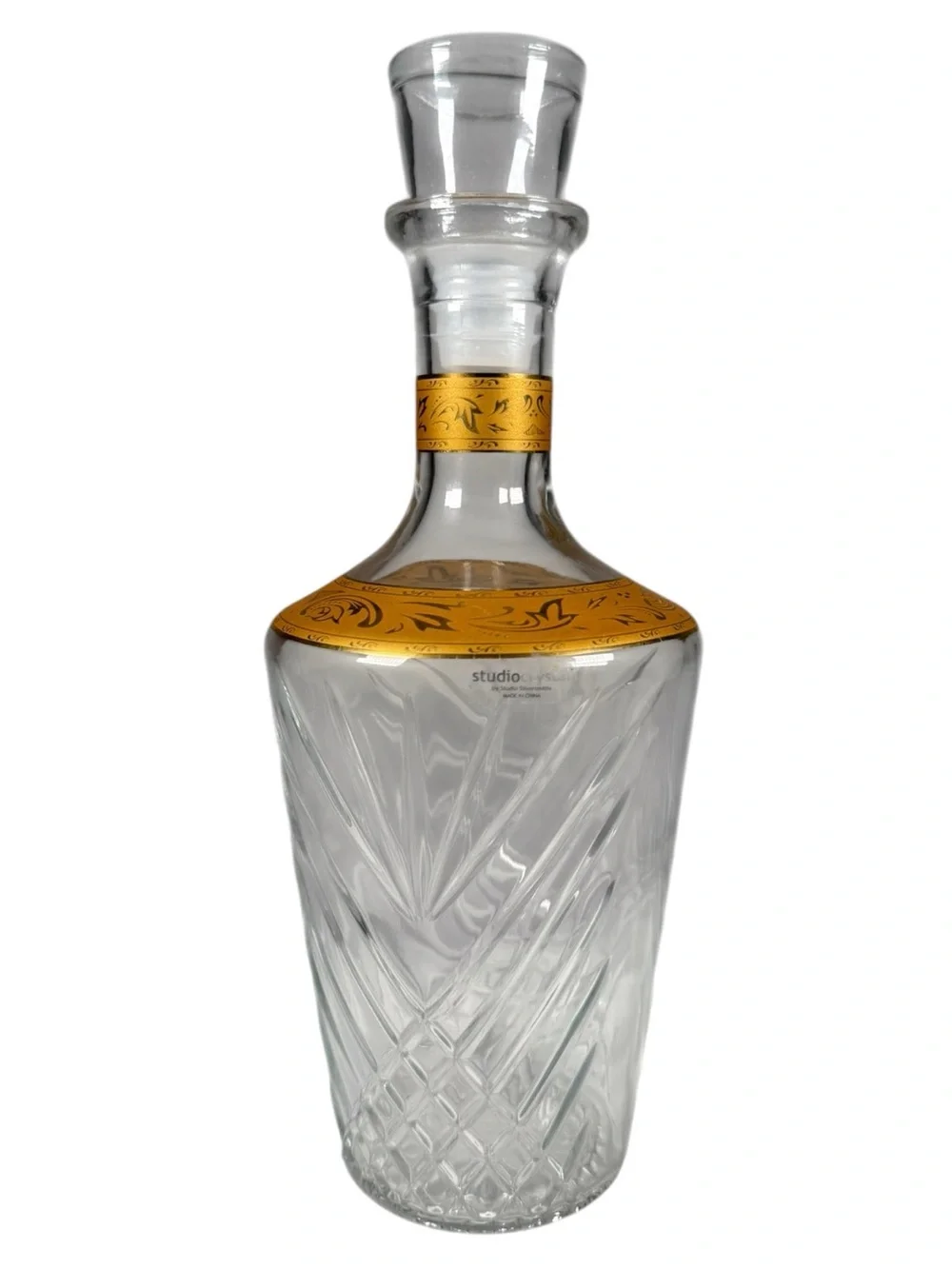 Crystal Decanter and Tumbler Set with Gold Band